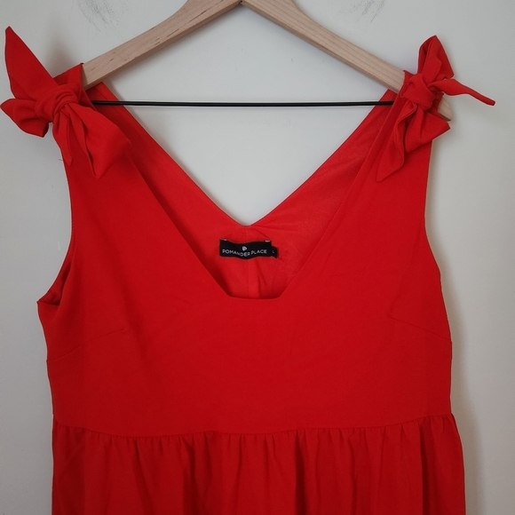 Pomander Place | Holiday Sleeveless Babydoll Mini Dress w/ Bow Straps - Size L - Picture 2 of 9